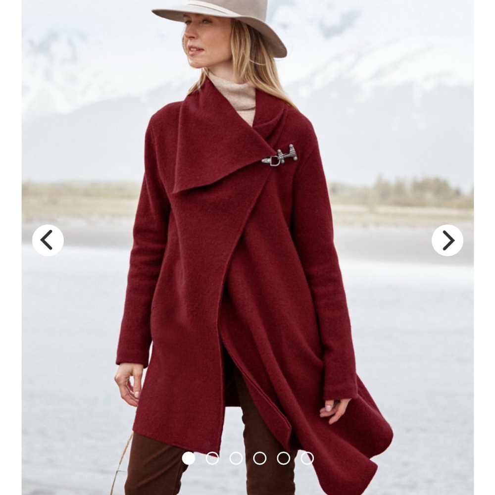 Garnet Hill boiled wool asymmetrical Burgundy Women's jacket - size 4